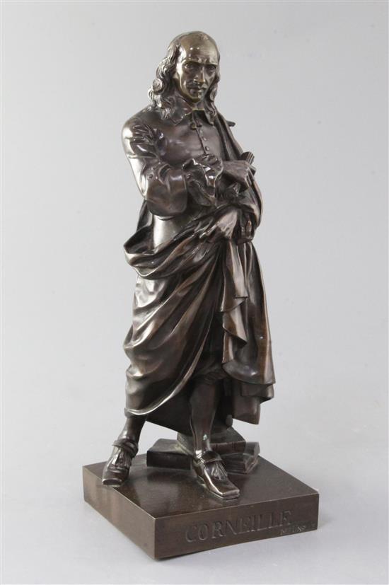 After Etienne Marin Melingue. A 19th century French bronze figure of the dramatist Pierre Corneille, 11in.
